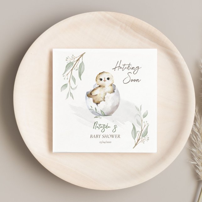 Hatching soon little bird spring baby shower napkin (Hatching soon little bird spring baby shower template napkins personalized tableware baby owl in egg)