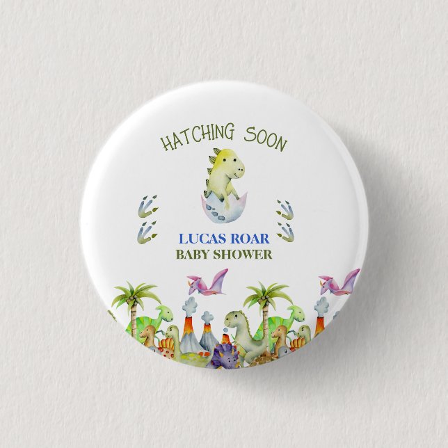 Hatching Soon roar baby shower  3 Cm Round Badge (Front)