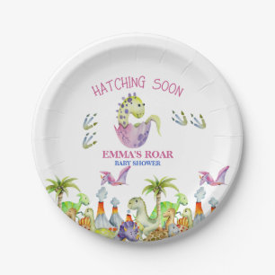 Hatching Soon roar GIRL baby shower  Paper Plate
