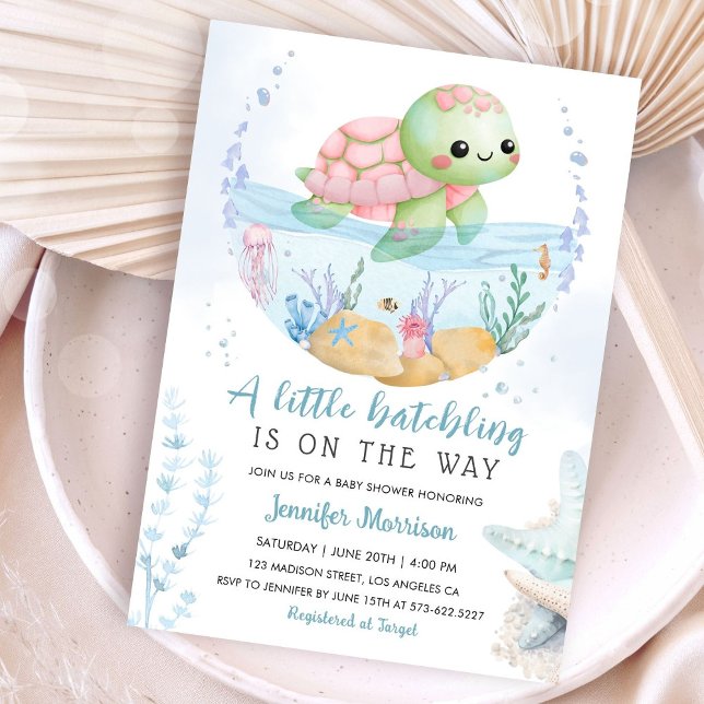 Hatchling Baby Shower Pink Sea Turtle Watercolor I Invitation (Creator Uploaded)
