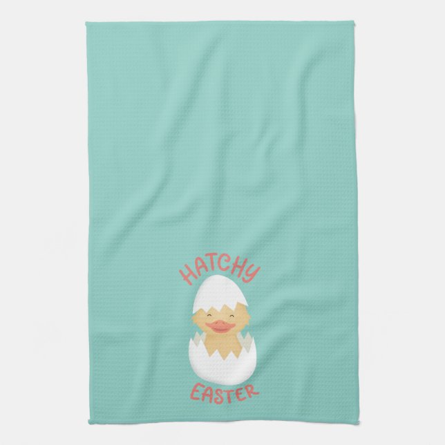 Hatchy Easter cute hatching chick Tea Towel (Vertical)