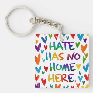 Hate Has No Home Here Colorful Heart Statement Art Key Ring