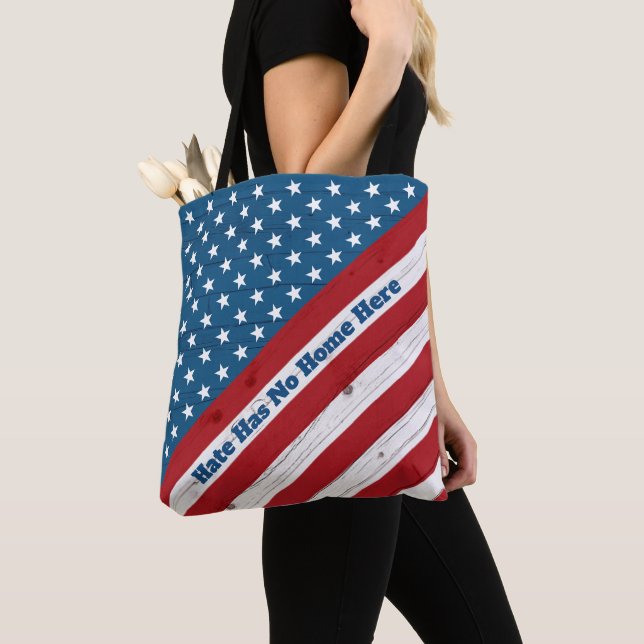 Hate Has No Home Here Patriotic USA Rustic Flag  Tote Bag (Close Up)