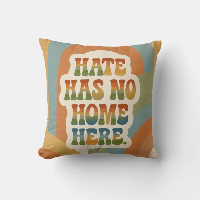 Hate Has No Home Here Retro Rainbow  Cushion (Front)