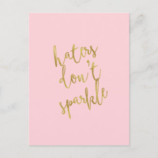 Haters Don't Sparkle Quote Faux Gold Foil Glitter Postcard