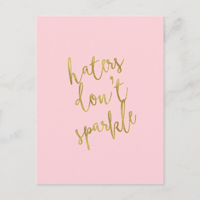Haters Don't Sparkle Quote Faux Gold Foil Glitter Postcard (Front)