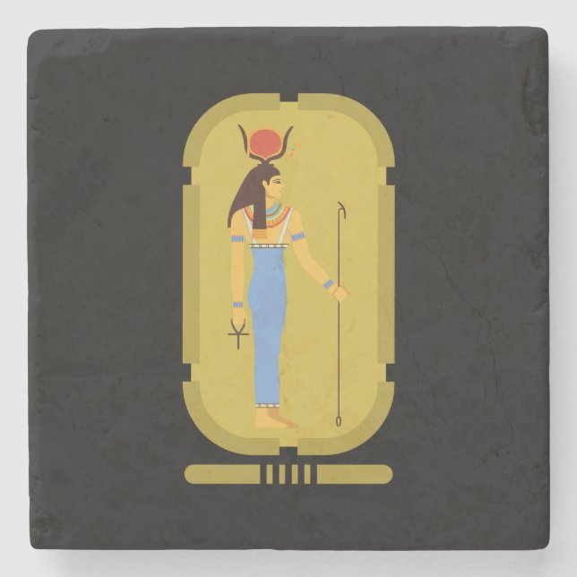 Hathor Egyptian Ancient Goddess Stone Coaster (Front)