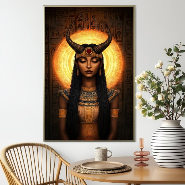 Hathor Egyptian Horned Goddess Gold Brown Art Poster (Creator Uploaded)