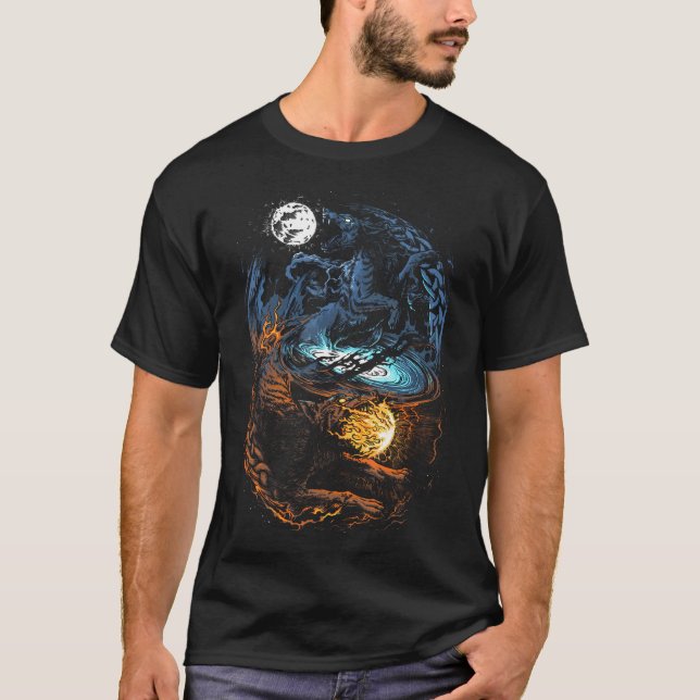 Hati And Skoll - Vikings Norse Mythology - Fenrir T-Shirt (Front)