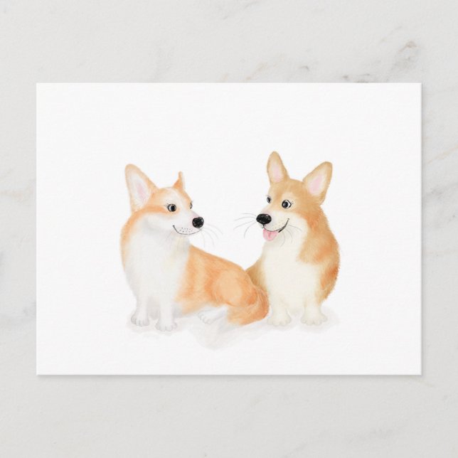 Hatie & Leah cute Pembroke Welsh corgis postcard (Front)