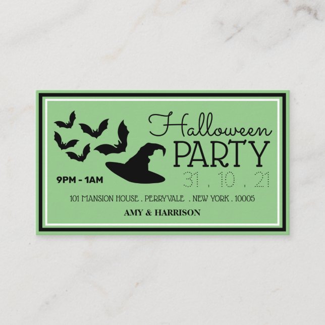 Hats & Bats, Halloween Party Ticket Invitation (Front)