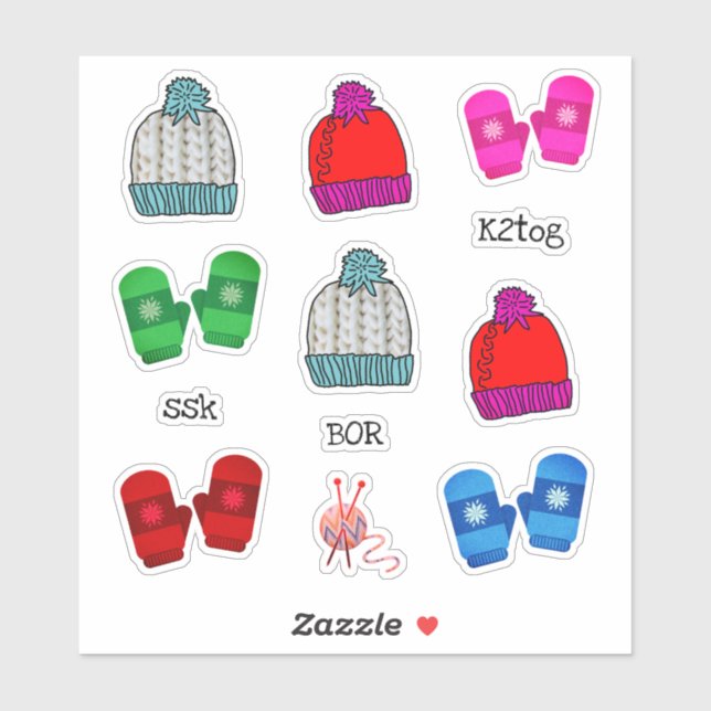 Hats Mittens Knitting Shaped Scrapbook Stickers (Sheet)