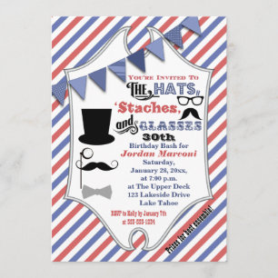 Hats, Moustaches, and Glasses 30th Birthday Invite