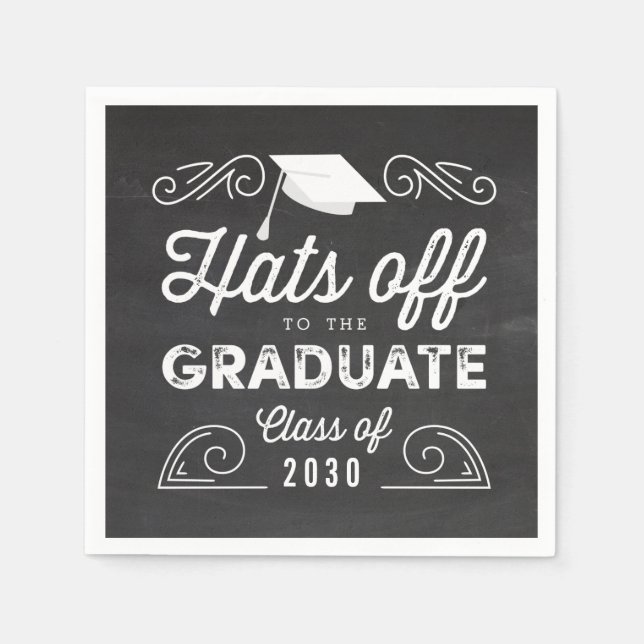 Hats Off Chalkboard Graduation Napkins (Front)