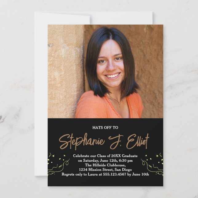 Hats Off Minimalist Your Photo Graduation Party Invitation (Front)