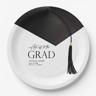 Hats Off To Grad Black & Gold Graduation Paper Plate