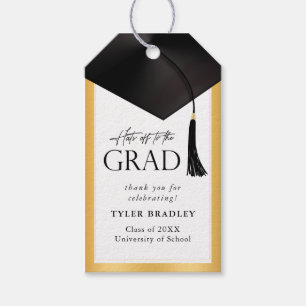Hats Off To Grad Black & Gold Men's Graduation Gift Tags