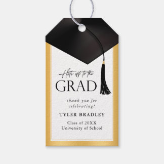 Hats Off To Grad Black & Gold Men's Graduation Gift Tags