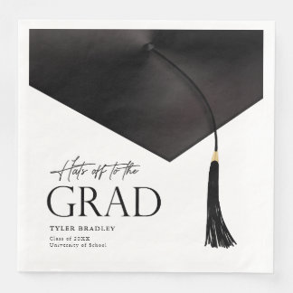 Hats Off To Grad Black & Gold Men's Graduation Napkin