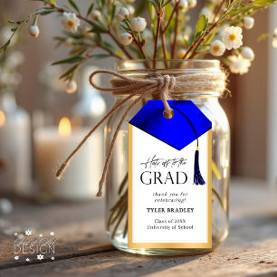 Hats Off To Grad Blue & Gold Mens Graduation Gift Tags