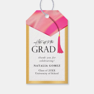 Hats Off To Grad Holographic Pink Gold Graduation Gift Tags