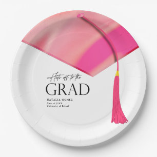 Hats Off To Grad Holographic Pink Gold Graduation Paper Plate