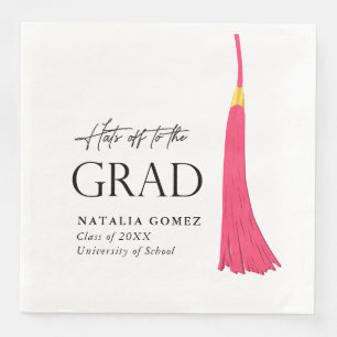 Hats Off To Grad Pink & Gold Tassel Graduation Napkin