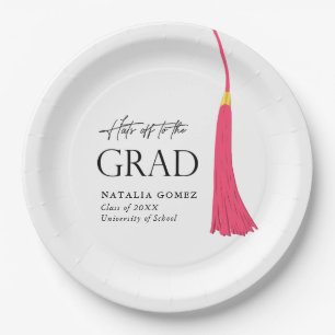 Hats Off To Grad Pink & Gold Tassel Graduation Paper Plate