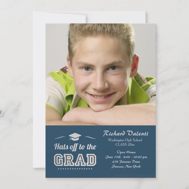 Hats Off To The Grad Photo Invitation (Front)