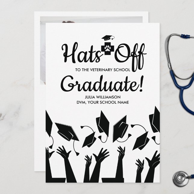Hats off Veterinary School Grad Graduation Party Invitation (Creator Uploaded)