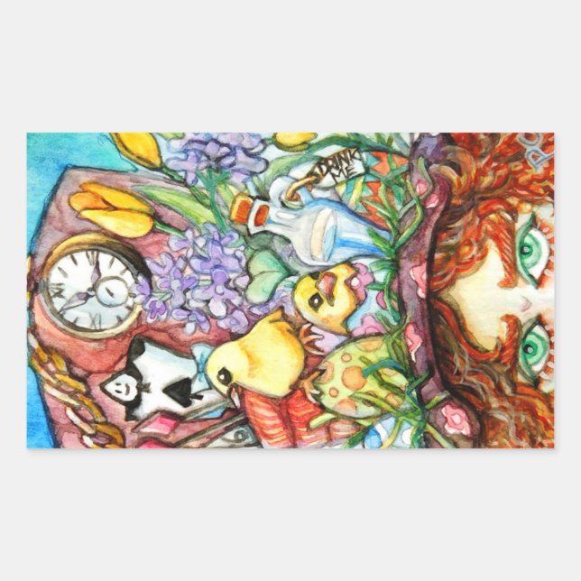 Hatter and his Spring Hat Design Rectangular Sticker (Front)