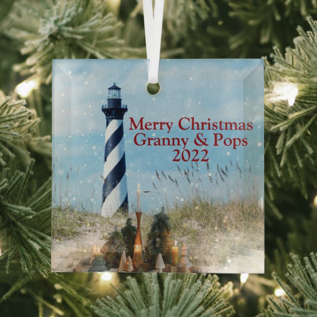 Hatteras Lighthouse OBX Beach Christmas -  Glass Tree Decoration (Insitu)