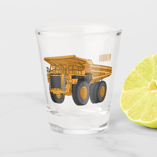 Haul truck cartoon illustration shot glass (Front)