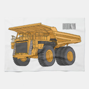 Haul truck cartoon illustration tea towel