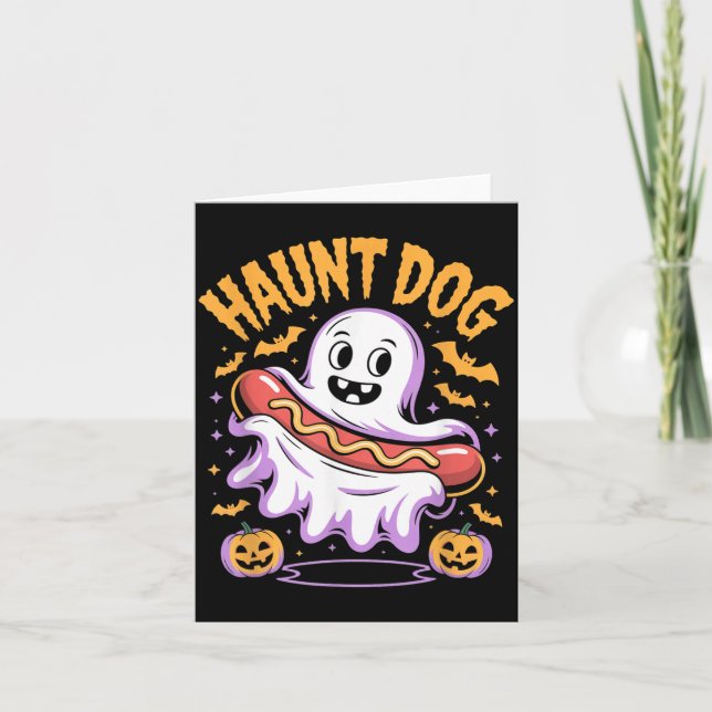 Haunt Dog Funny Ghost Hotdog Halloween Card (Front)