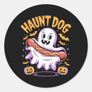 Haunt Dog Funny Ghost Hotdog Halloween Classic Round Sticker