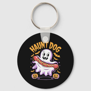 Haunt Dog Funny Ghost Hotdog Halloween Key Ring