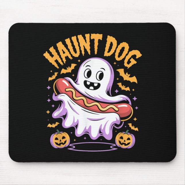 Haunt Dog Funny Ghost Hotdog Halloween Mouse Pad (Front)