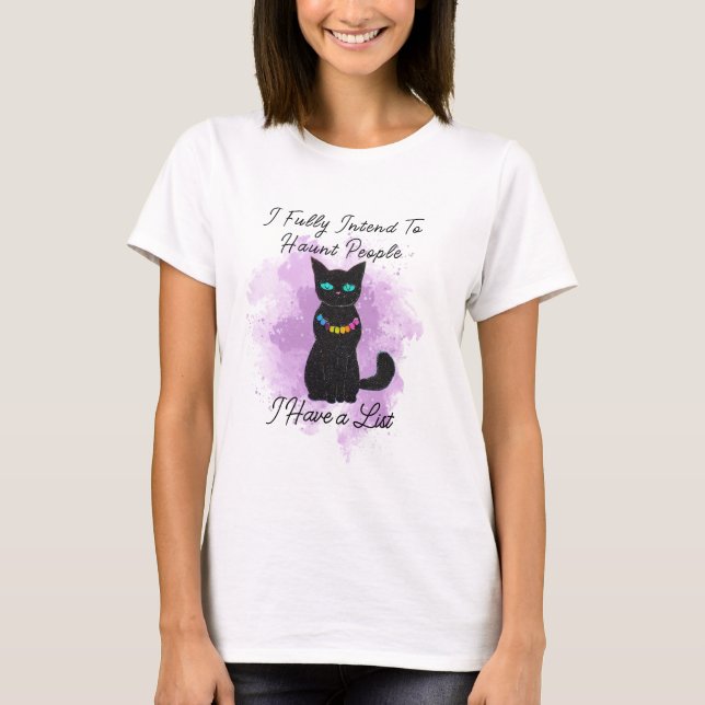 Haunt People Halloween T-Shirt, Black Cat Graphic T-Shirt (Front)