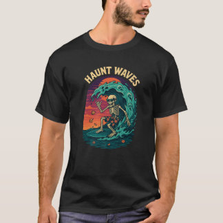 Haunt Waves Skeleton Surfer Riding Ghost Wave Prem T-Shirt