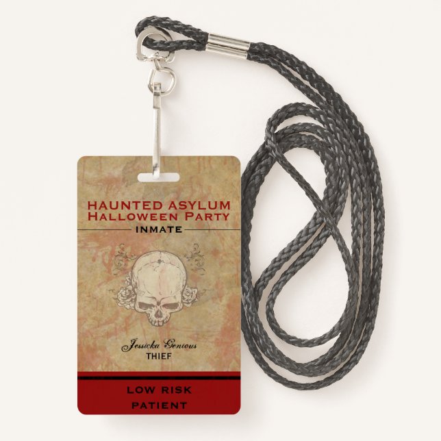 Haunted Asylum Halloween Party Inmate 2 ID Badge (Front with Lanyard)
