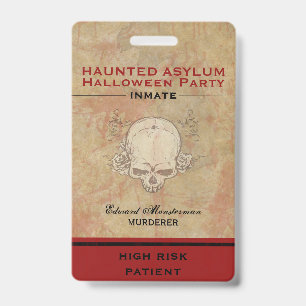 Haunted Asylum Halloween Party Inmate ID Badge