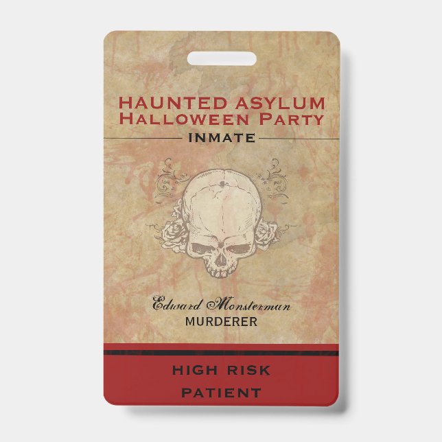 Haunted Asylum Halloween Party Inmate ID Badge (Front)