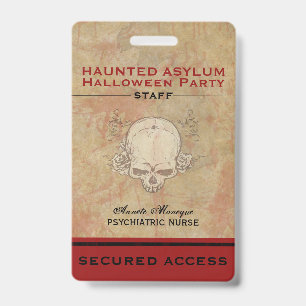 Haunted Asylum Halloween Party Staff 2 ID Badge