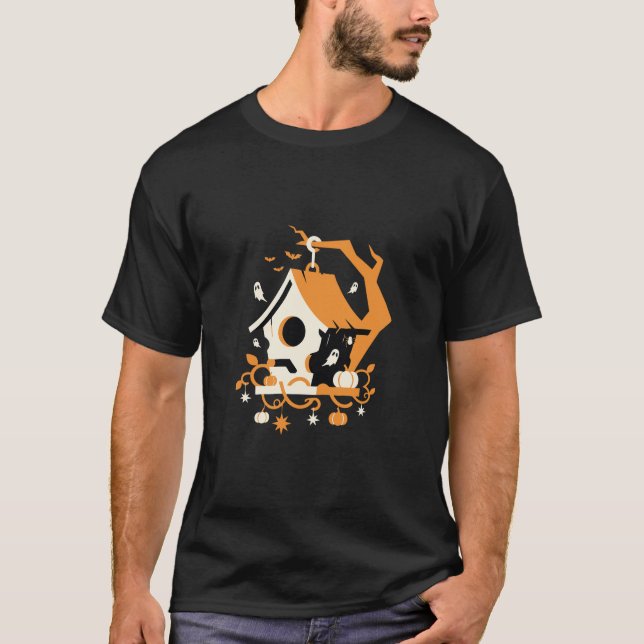 Haunted Birdhouse Ghost Halloween T-Shirt (Front)