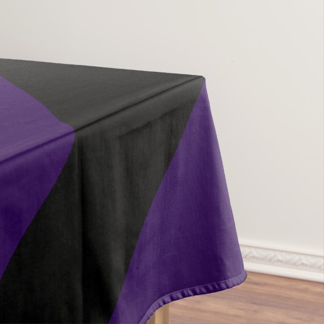 Haunted Black and Spooky Purple Striped Tablecloth (In Situ)