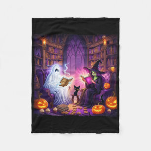 Haunted Bookstore Halloween Retro Bookish Witch Bo Fleece Blanket