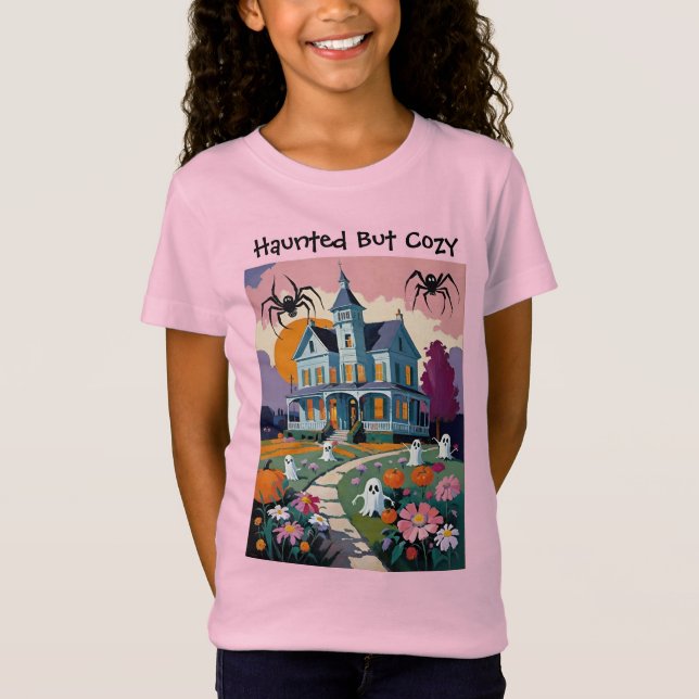 Haunted But Cosy Funny Halloween Haunted House T-Shirt (Front)