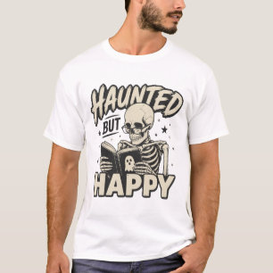 Haunted But Happy Skeleton Reading Tee