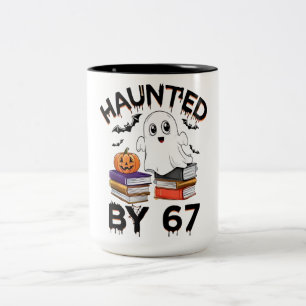 Haunted by 67 - Funny Boo Ghost Pumpkin Halloween Two-Tone Coffee Mug